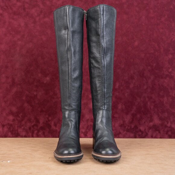 Vince Camuto Women Kensilie Black Leather Zip Fashion Lug OTK Boots 7US EUR 37.5 - Picture 3 of 10